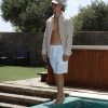 ⁦מכנס לבן קצר פשתן⁩ – תמונה ⁦3⁩