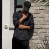 ⁦מכופתרת שחורה 100% פשתן⁩ – תמונה ⁦3⁩